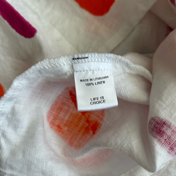 FLAX Women’s White Painted Unique Linen Short Sleeve Top Medium - Picture 8 of 12